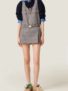 NOWT- Miu Miu Plaid Mini Jumper Dress with Gold Hardware